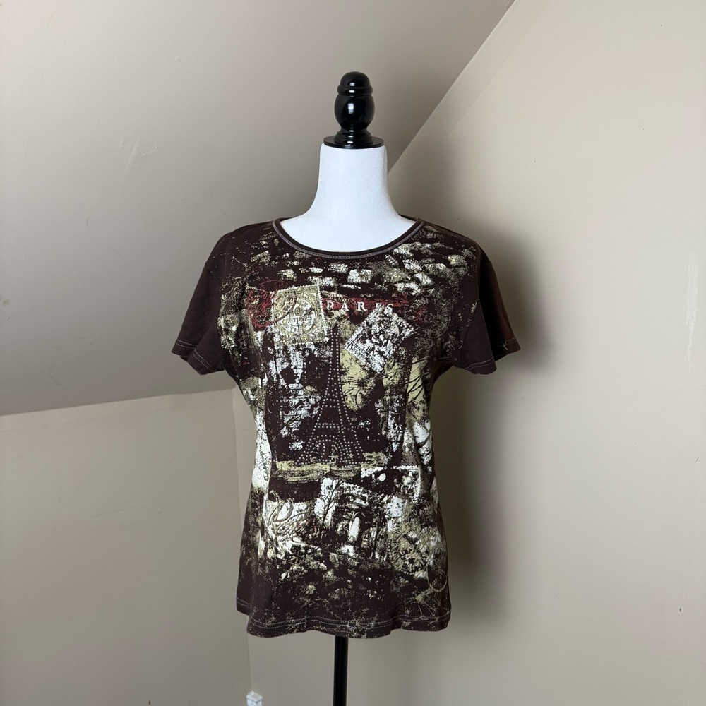 🤎 Y2K Grunge Paris Rhinestone‎ Tee 🤎